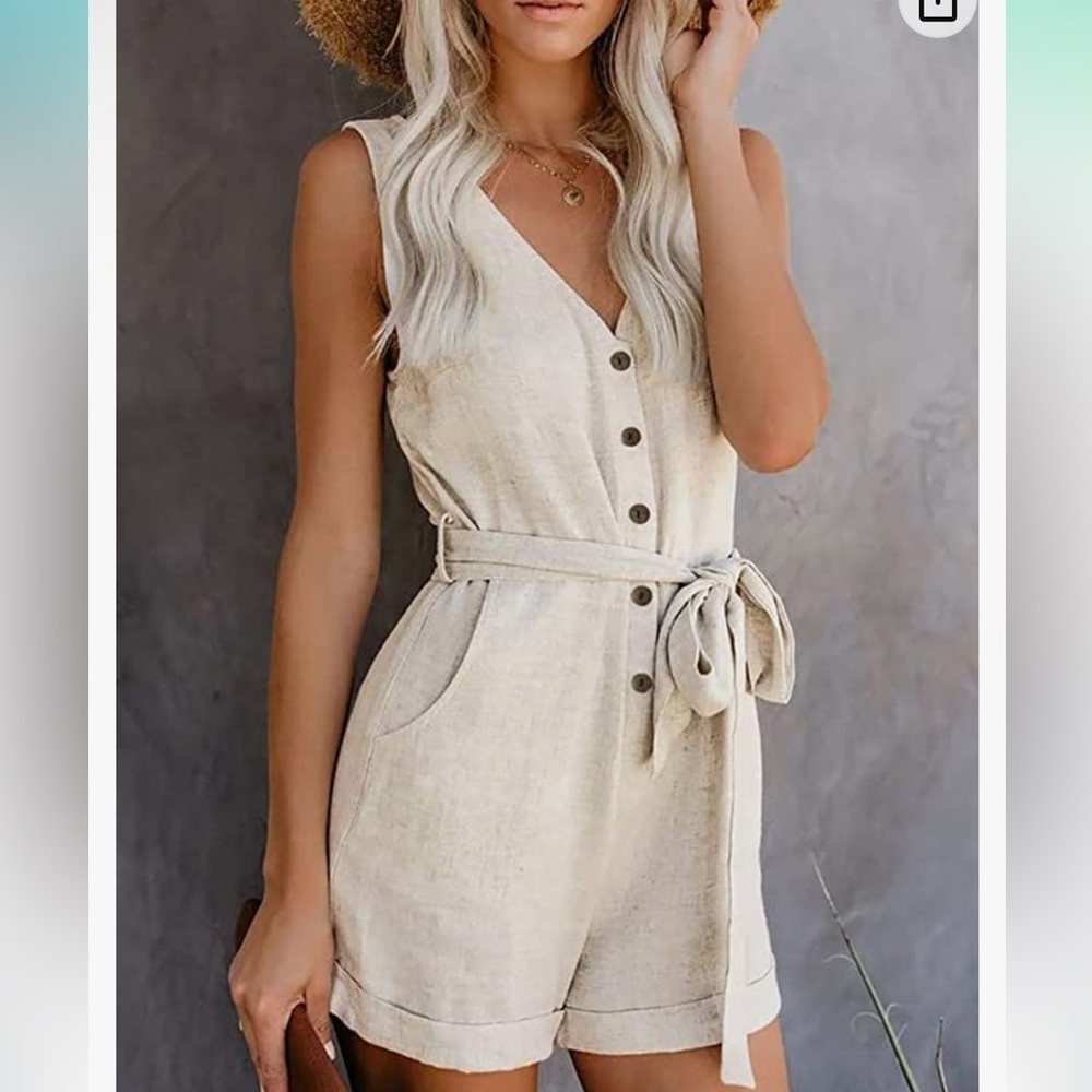 Beige linen blend romper
